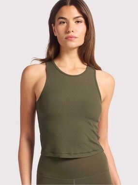 Nuuds Sporty Rib Racer Tank Darkest Olive Green Ribbed Top Size Medium